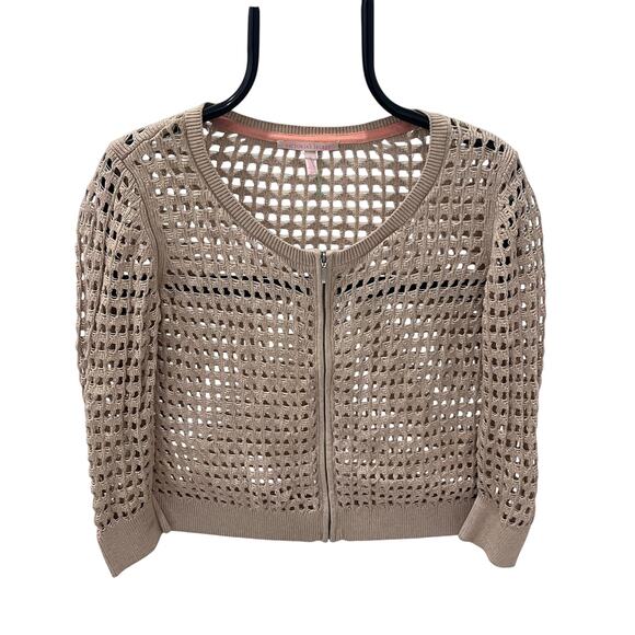 Victoria's Secret Women's SM Khaki Open Weave Layering Zip Front Sweater - Picture 1 of 3